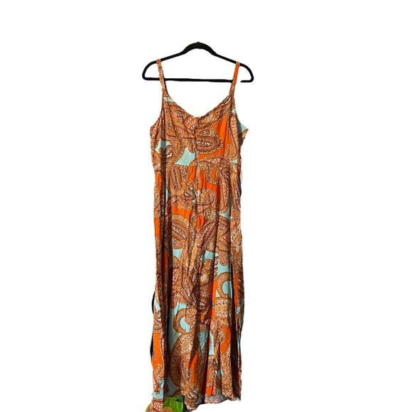 Ivy Street Sz Large NWT orange yellow paisley maxi dress spaghetti straps - Picture 2 of 7